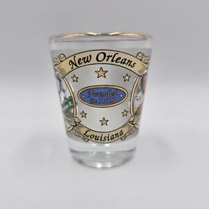 New Orleans Louisiana Shot Glass Mardi Gras Bourbon Street Gold Rim